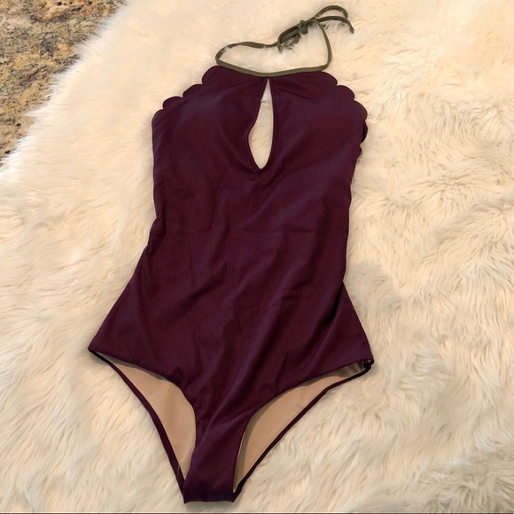 Lines Aqua purple one piece bathing suit - Picture 1 of 7